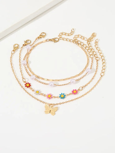 Beach Sweet Flower Butterfly Alloy Wholesale Anklet