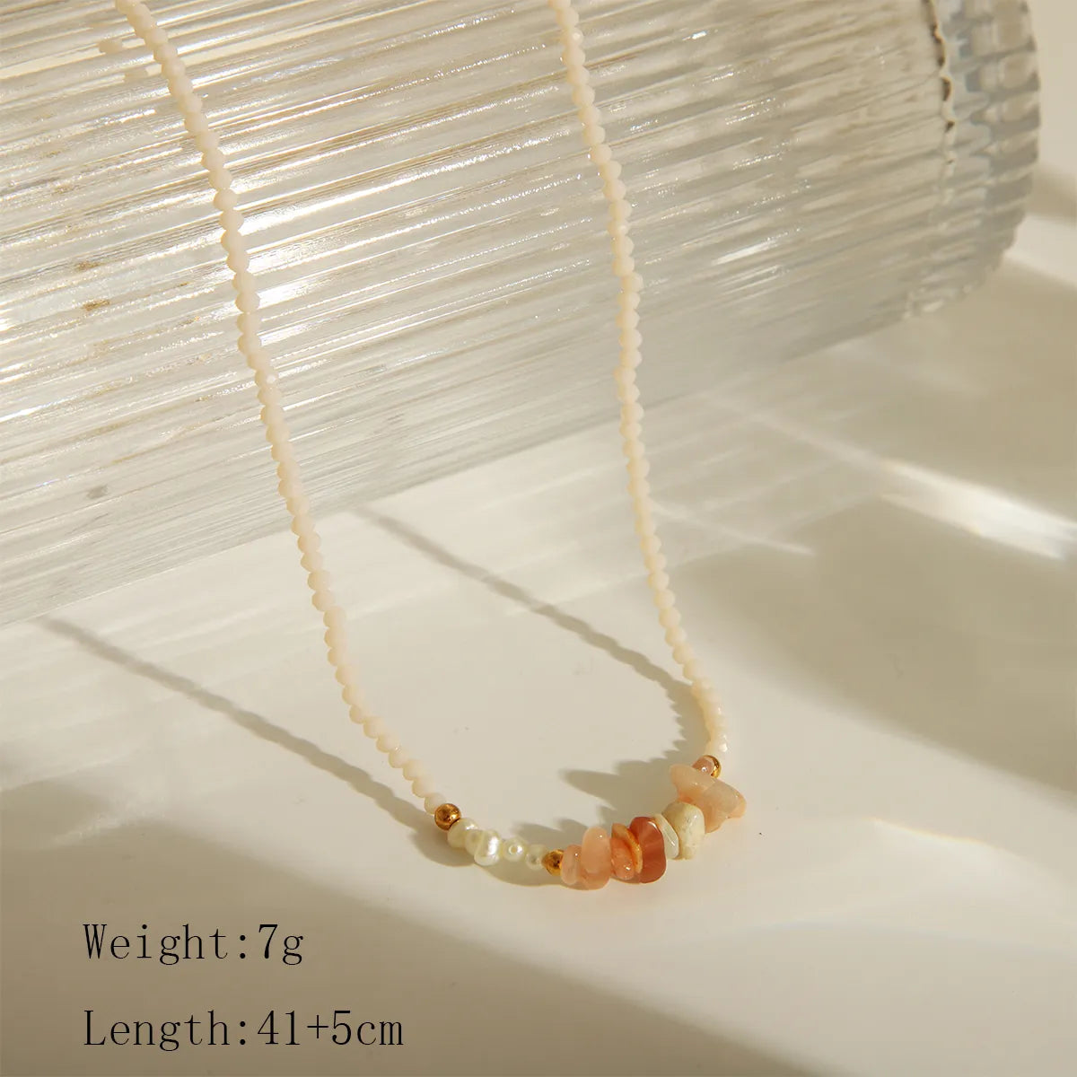 Beach Sweet Solid Color 18K Gold Plated Natural Stone 304 Stainless Steel Natural Pearl Natural Stone Wholesale Necklace