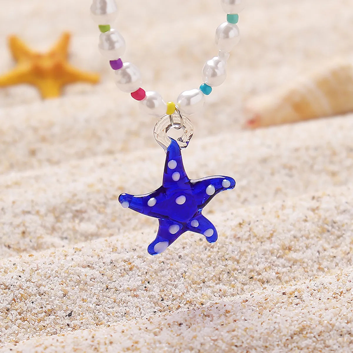 Beach Sweet Starfish Arylic Imitation Pearl Glass Wholesale Pendant Necklace