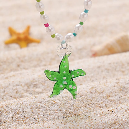 Beach Sweet Starfish Arylic Imitation Pearl Glass Wholesale Pendant Necklace