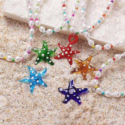 Beach Sweet Starfish Arylic Imitation Pearl Glass Wholesale Pendant Necklace