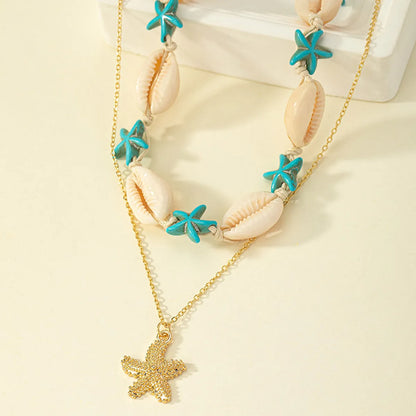 Beach Tropical Korean Style Tortoise Starfish Shell Alloy Plating Women's Pendant Necklace