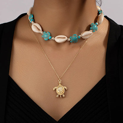 Beach Tropical Korean Style Tortoise Starfish Shell Alloy Plating Women's Pendant Necklace