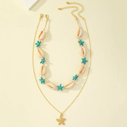 Beach Tropical Korean Style Tortoise Starfish Shell Alloy Plating Women's Pendant Necklace