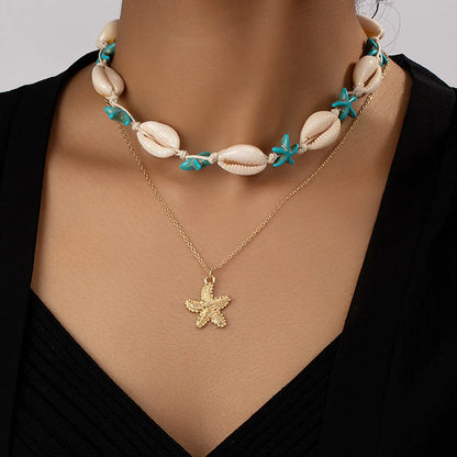 Beach Tropical Korean Style Tortoise Starfish Shell Alloy Plating Women's Pendant Necklace