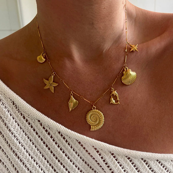 Beach Wind Shell Stainless Steel And Titanium Steel Necklace With Starfish For Women Electroplated