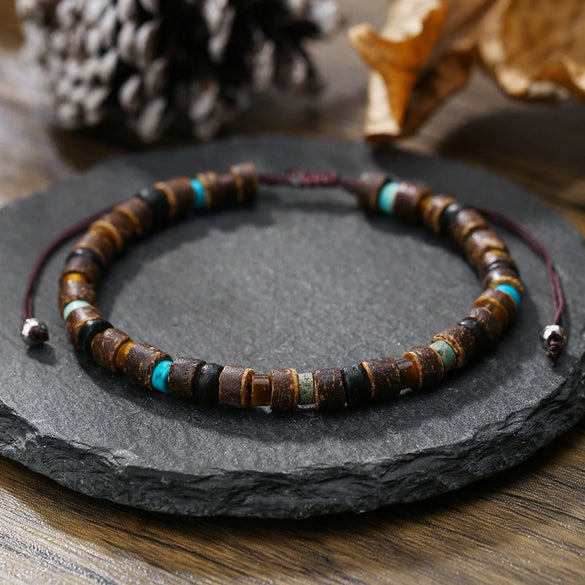 Bead Bracelet Wooden Pine Stone Geometric Handmade Bohemian Style Unisex