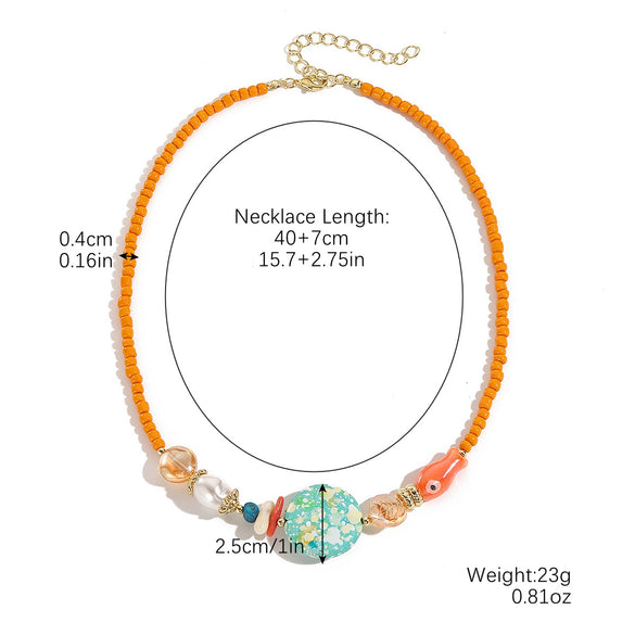 Beaded Bohemian Women's Necklace With Artificial Crystal Ceramic Pendant Electroplated Ball Chain Constellation Heart Flower Drop Shape Geometric Design
