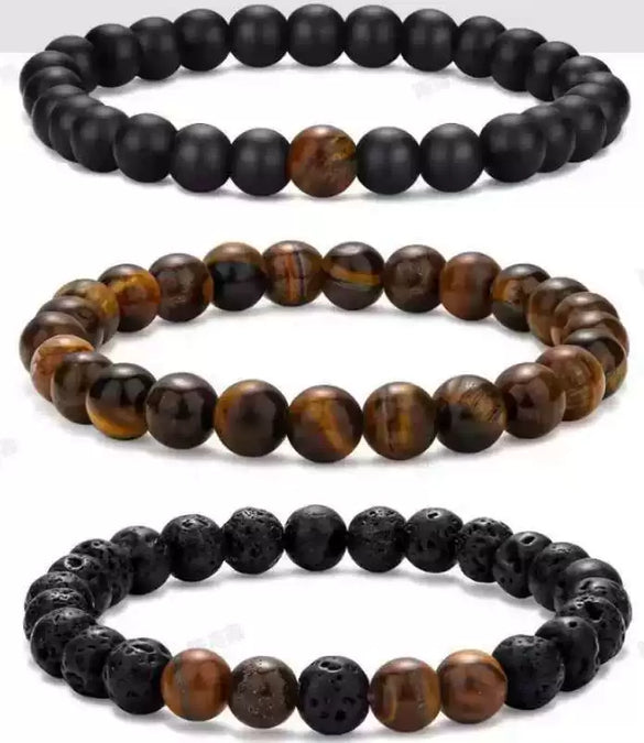 Beaded Bracelet Malachite Black Gallstone Tiger Eye Stone Volcanic Stone Handmade Fashion Geometric Unisex