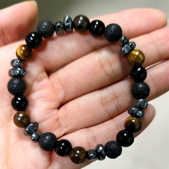Beaded Bracelet Malachite Black Gallstone Tiger Eye Stone Volcanic Stone Handmade Fashion Geometric Unisex
