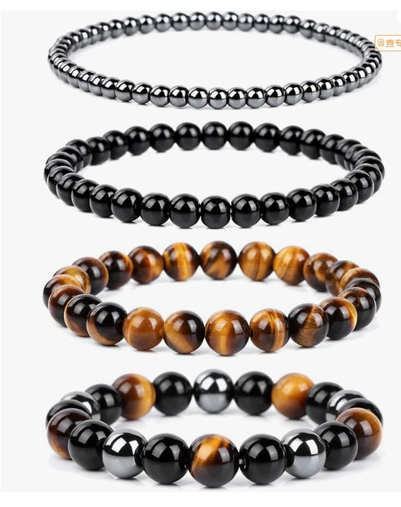 Beaded Bracelet Malachite Black Gallstone Tiger Eye Stone Volcanic Stone Handmade Fashion Geometric Unisex