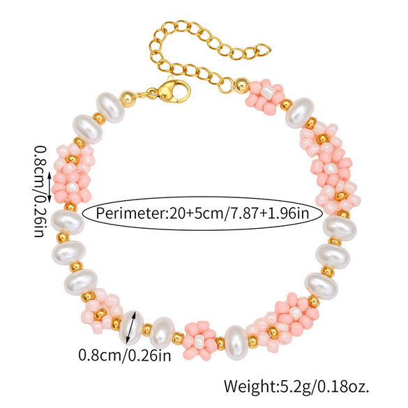 Beaded Bracelet Rice Beads Imitation Pearl Glass Geometric Retro Handmade Style For Men