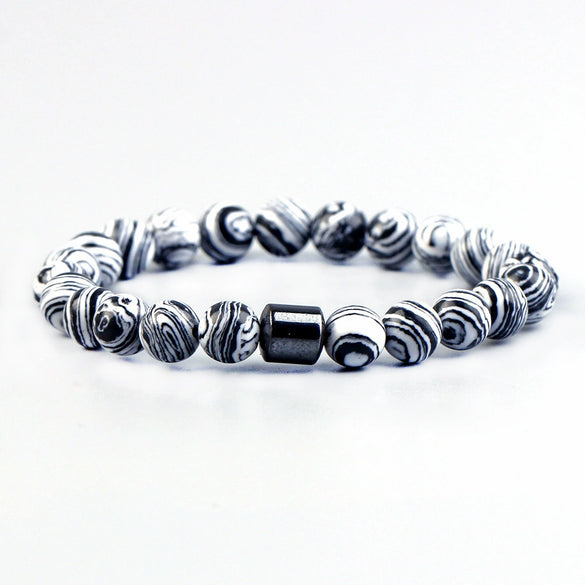 Beaded Bracelet White Pine Stone Black Stone Tiger Eye Stone Volcanic Stone Map Stone Geometric Pattern Manual Design Unisex