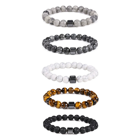 Beaded Bracelet White Pine Stone Black Stone Tiger Eye Stone Volcanic Stone Map Stone Geometric Pattern Manual Design Unisex
