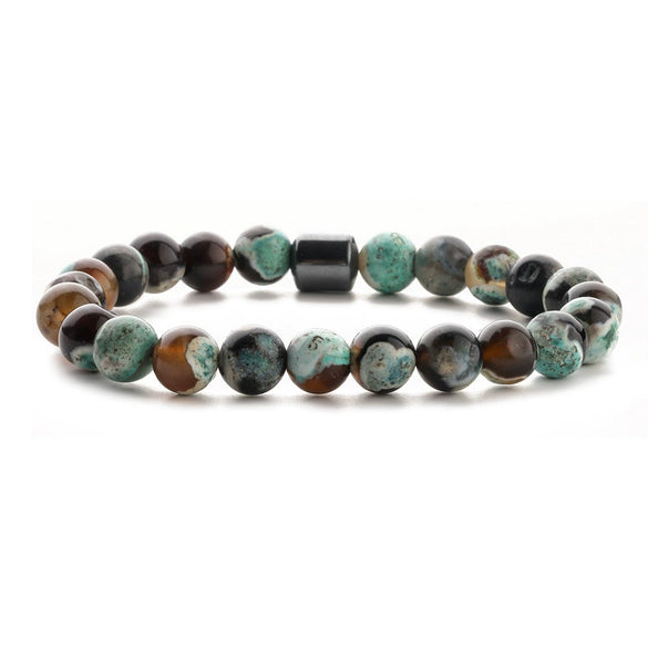 Beaded Bracelet White Turquoise Black Gallstone Tiger Eye Stone Volcanic Stone Handmade Fashion Geometric Unisex