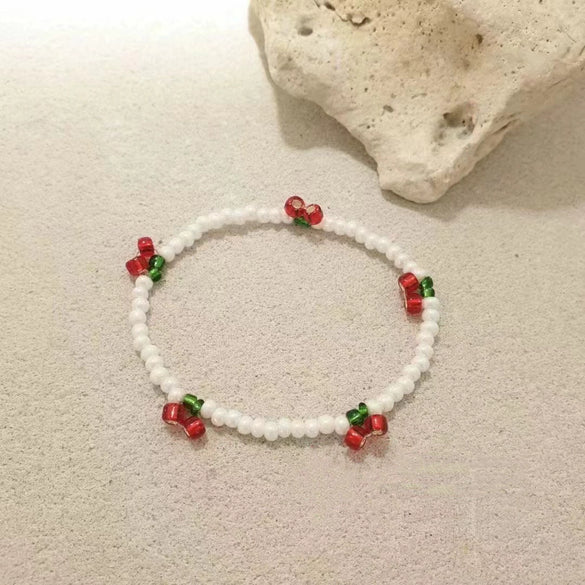 Beaded Cherry Flower Crystal Woven Necklace And Bracelet For Women With Fruit Pattern