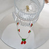 Beaded Cherry Flower Crystal Woven Necklace And Bracelet For Women With Fruit Pattern