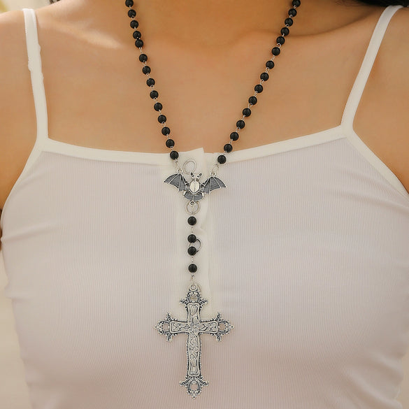 Beaded Clavicle Chain Necklace Alloy Material Dark Gothic Style Multilayered Abi Tassel Pearl Electroplated