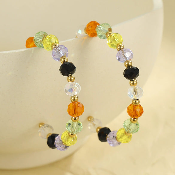 Beaded Earrings Stainless Steel Geometric Retro Niche Electroplating For Women