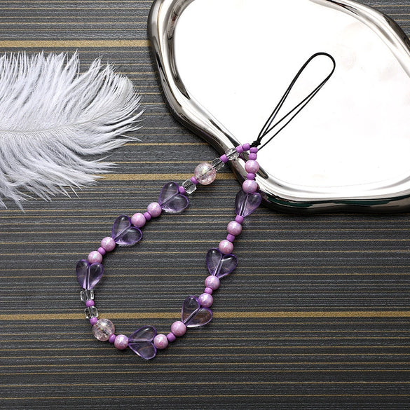 Beaded Mobile Phone Chain Lanyard Key Chain Pendant Handmade With Heart Pattern