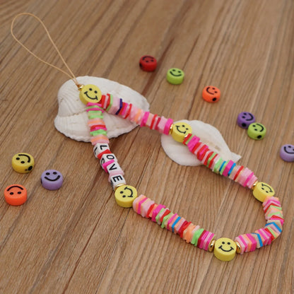 Beaded Mobile Phone Chain Love Irregular Rainbow Smile Soft  Short Mobile Phone Lanyard