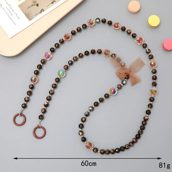 Beaded Mobile Phone Lanyard Bag Keychain Pendant Accessories With Cross And Bow Pattern Handmade