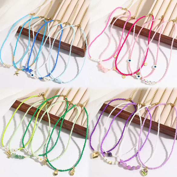 Beaded Necklace Clavicle Chain Imitation Pearl Alloy Heart Flowers Geometric Design Diamond Style For Women