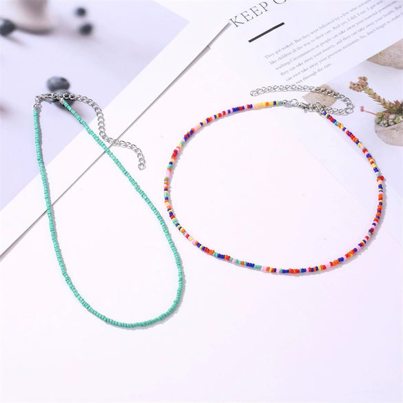 Beaded Necklace Geometric Style Bohemian With Zircon And Cross Chain