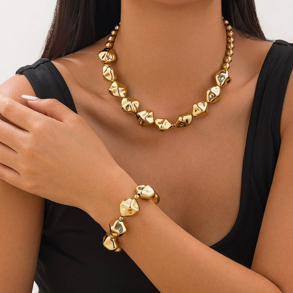 Beaded Necklace Geometric Style Ccb Material Electroplating Treatment Irregular Round Ball Chain For Women