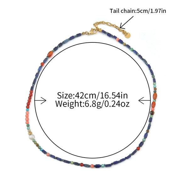 Beaded Necklace Lapis Lazuli Red Agate Stainless Steel Geometric Handmade For Women