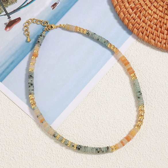 Beaded Necklace Natural Stone Copper Geometric Handmade Bohemian Style