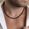 Beaded Necklace Stainless Steel Black Frosted Faceted Black Agate Hiphop Punk Handmade Unisex