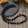 Beaded Necklace Stainless Steel Black Frosted Faceted Black Agate Hiphop Punk Handmade Unisex