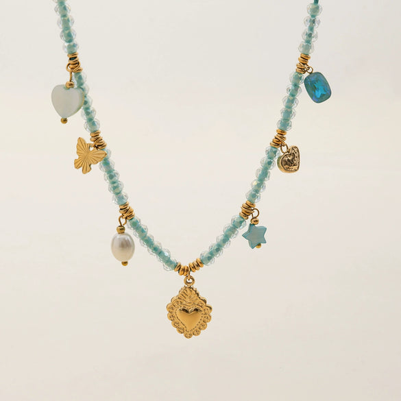 Beaded Necklace Stainless Steel Goldplated Star Style
