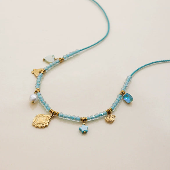 Beaded Necklace Stainless Steel Goldplated Star Style