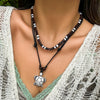 Beaded Necklace Women's Vintage Turquoise Alloy Pendant With Leaf Pattern And Electroplating Treatment