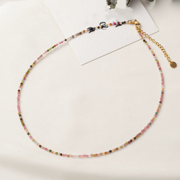 Beaded Stacking Necklace Stainless Steel Geometric Handmade Natural Stone Clavicle Chain