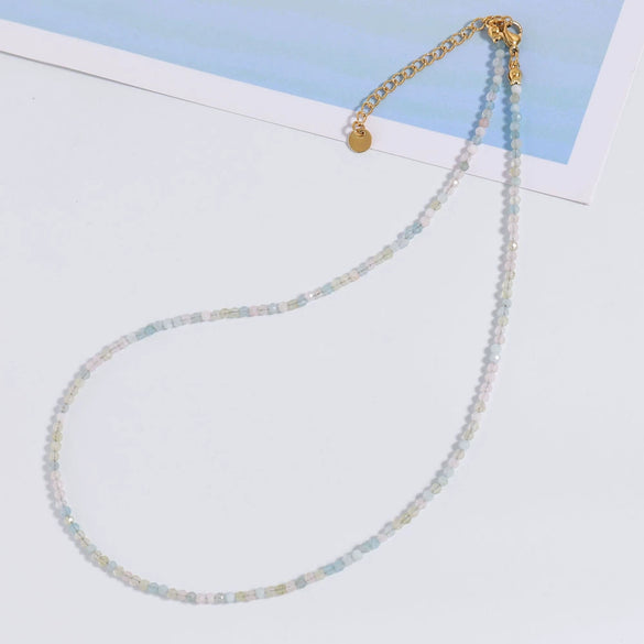 Beaded Stacking Necklace Stainless Steel Geometric Handmade Natural Stone Clavicle Chain