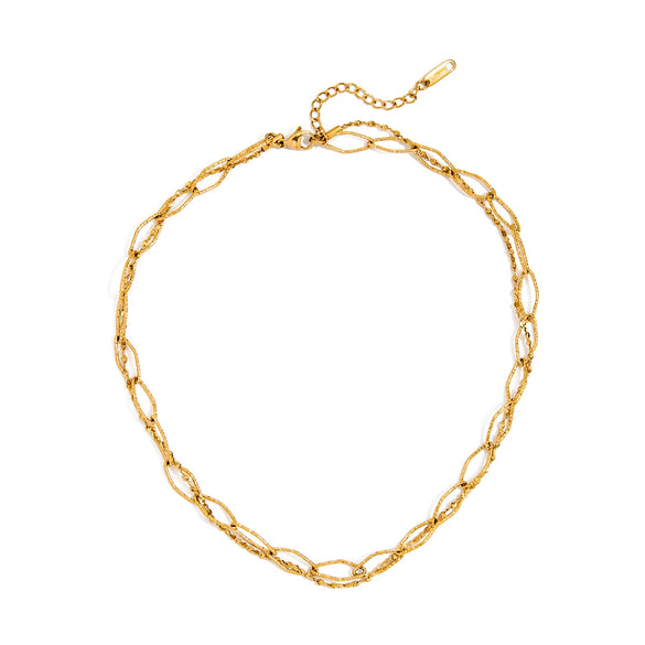 Beaded Stainless Steel Geometric Hollow Hammer Pattern Electroplating Necklace For Women
