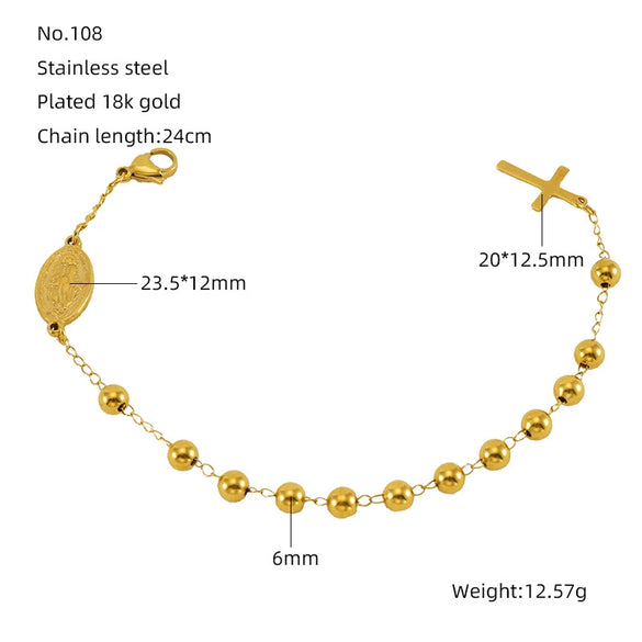 Beaded 316L Stainless Steel Unisex Geometric Bracelet With Electroplating