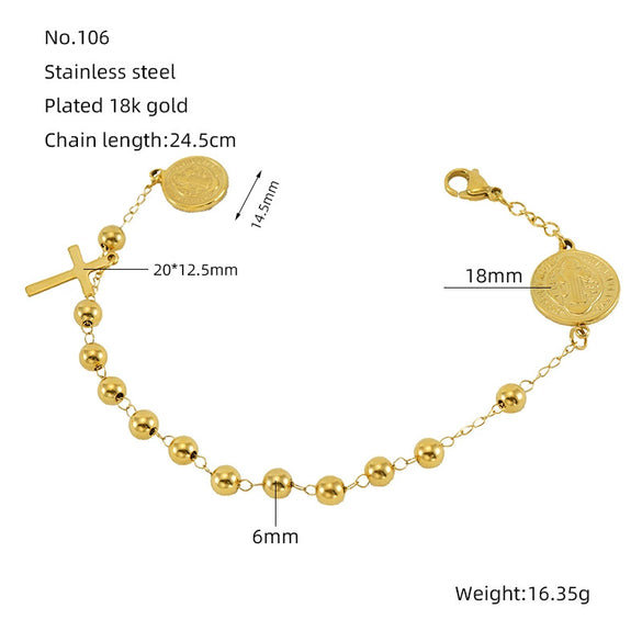 Beaded 316L Stainless Steel Unisex Geometric Bracelet With Electroplating