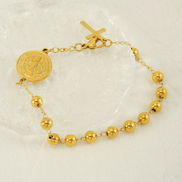 Beaded 316L Stainless Steel Unisex Geometric Bracelet With Electroplating