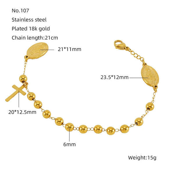 Beaded 316L Stainless Steel Unisex Geometric Bracelet With Electroplating