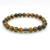 Beaded Unisex Tiger Eye Volcanic Map Stone Geometric Bracelet With Polish Finish