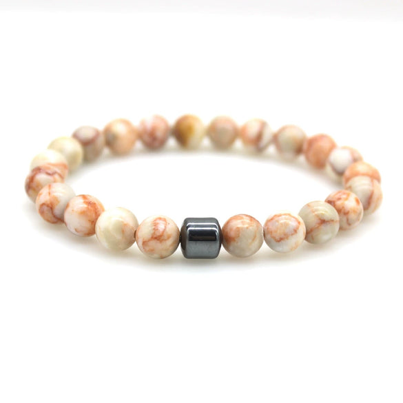 Beaded Unisex Tiger Eye Volcanic Map Stone Geometric Bracelet With Polish Finish