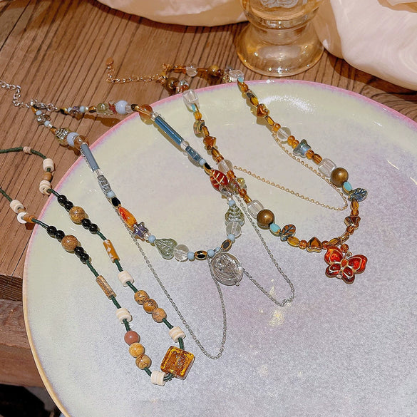 Beaded Women's Middle Ancient Style Handmade Necklace With Animals And Zodiac Pattern