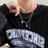 Bear Double Layer Titanium Steel Necklace Hip Hop Geometric Pendant Sweater Chain For Women And Men