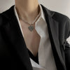Bear Double Layer Titanium Steel Necklace Hip Hop Geometric Pendant Sweater Chain For Women And Men