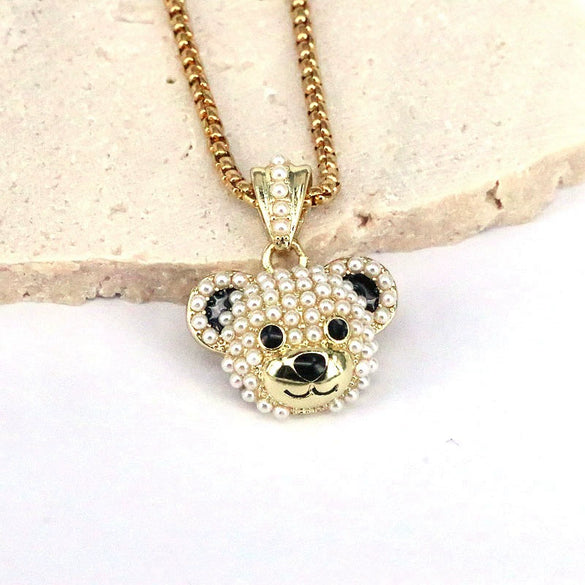 Bear Pendant Necklace Copper Mixed Gem Inlay Electroplating Jewelry
