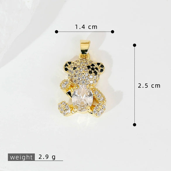 Bear Shaped Copper Jewelry Accessories With Microinlaid Colored Zirconium For Diy Jewelry Electroplated Animal Zodiac Style